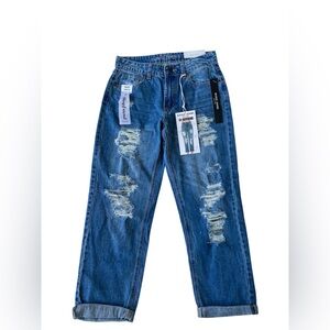 GoGo Jeans Ex-Boyfriend High Rise Distressed Denim Junior Size 1 Medium Wash NWT